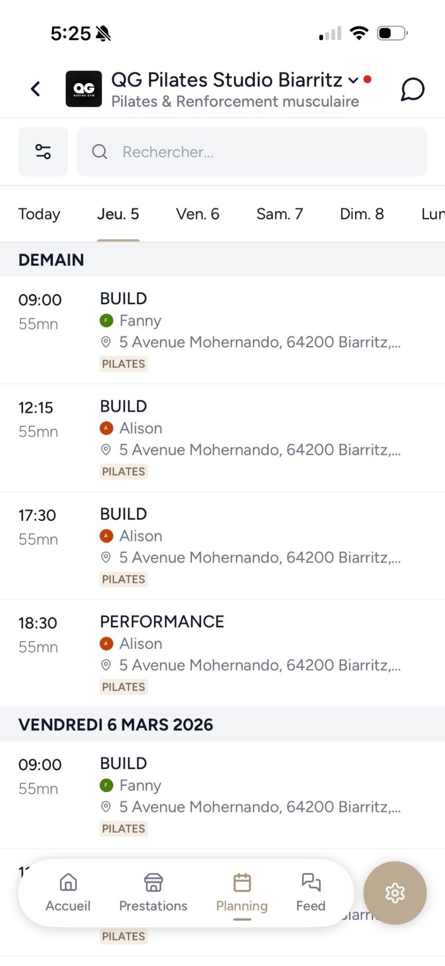 Shaker mobile app sessions screen