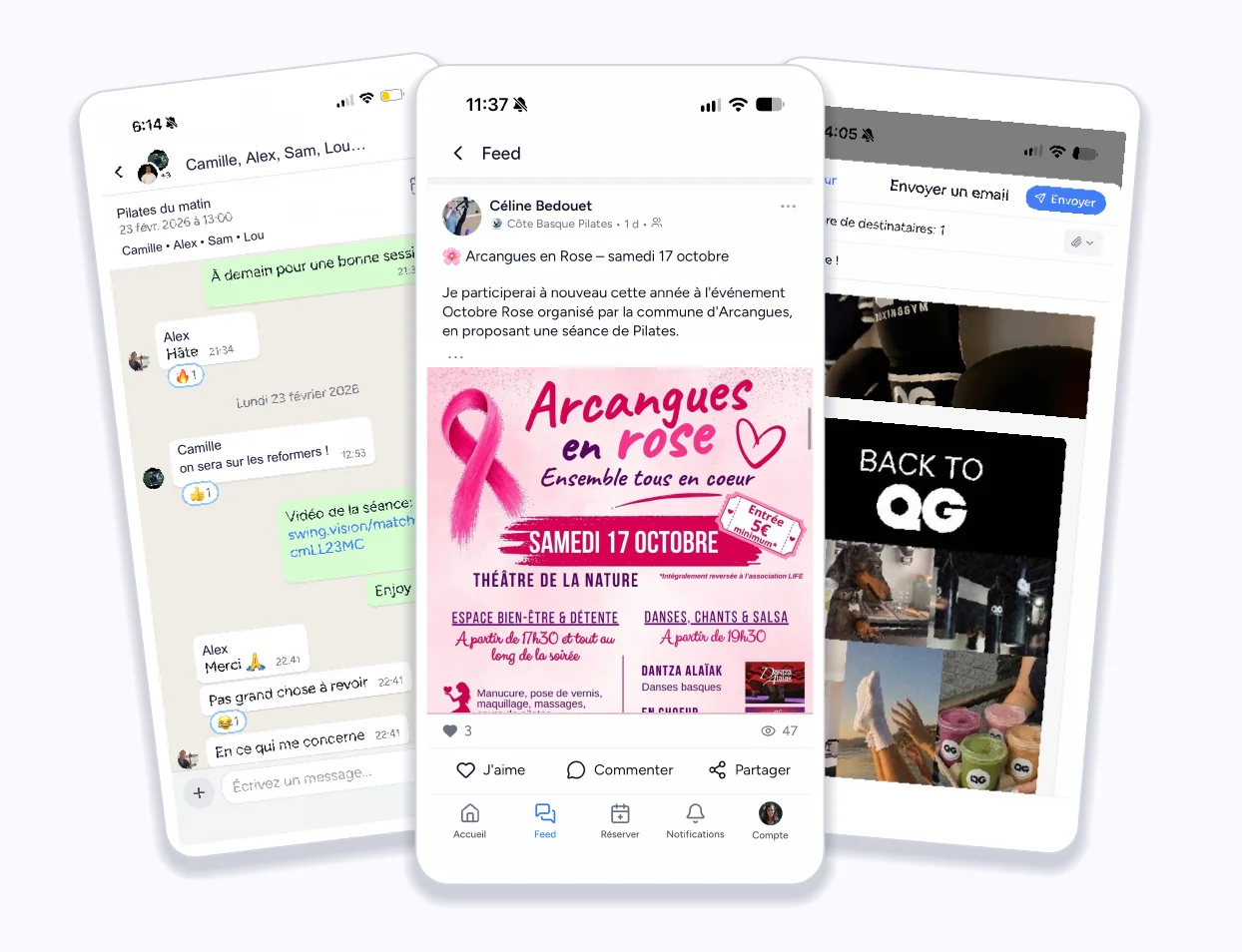 Group chat, news feed and email in the Shaker app