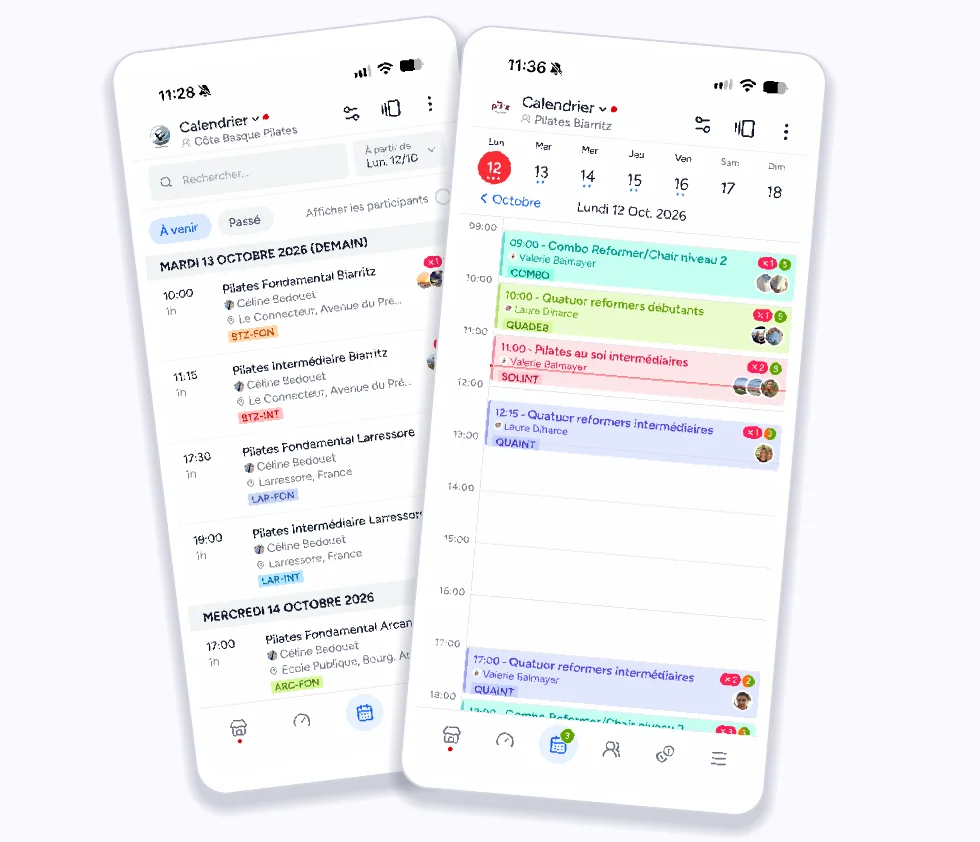 Pilates class schedules in the Shaker app