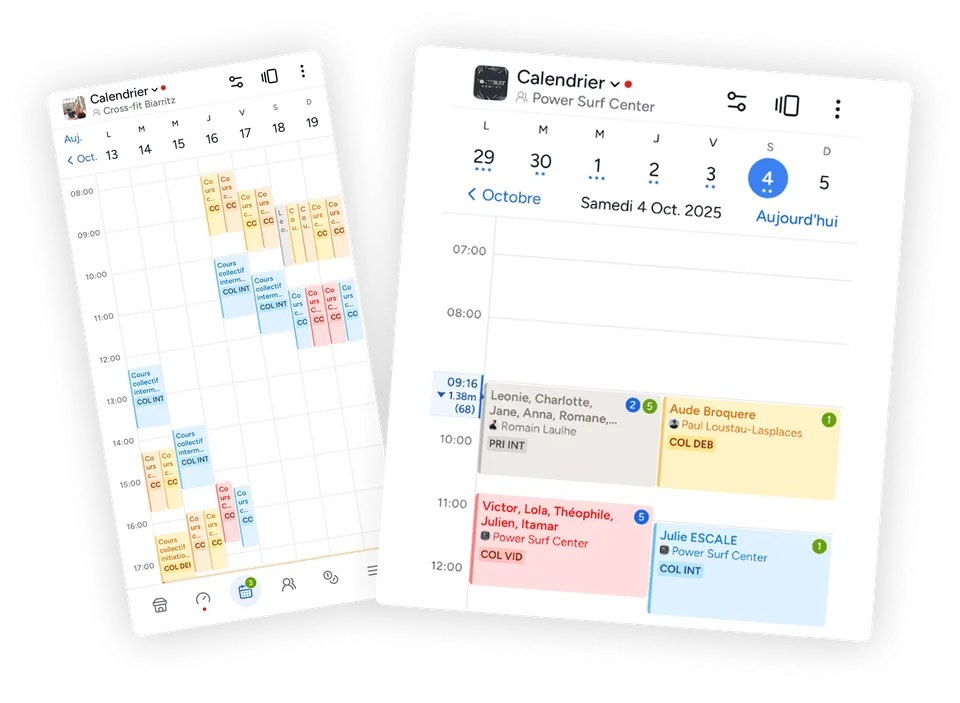 Shaker calendar and booking screens