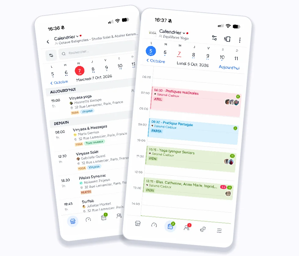 Yoga class schedules in the Shaker app