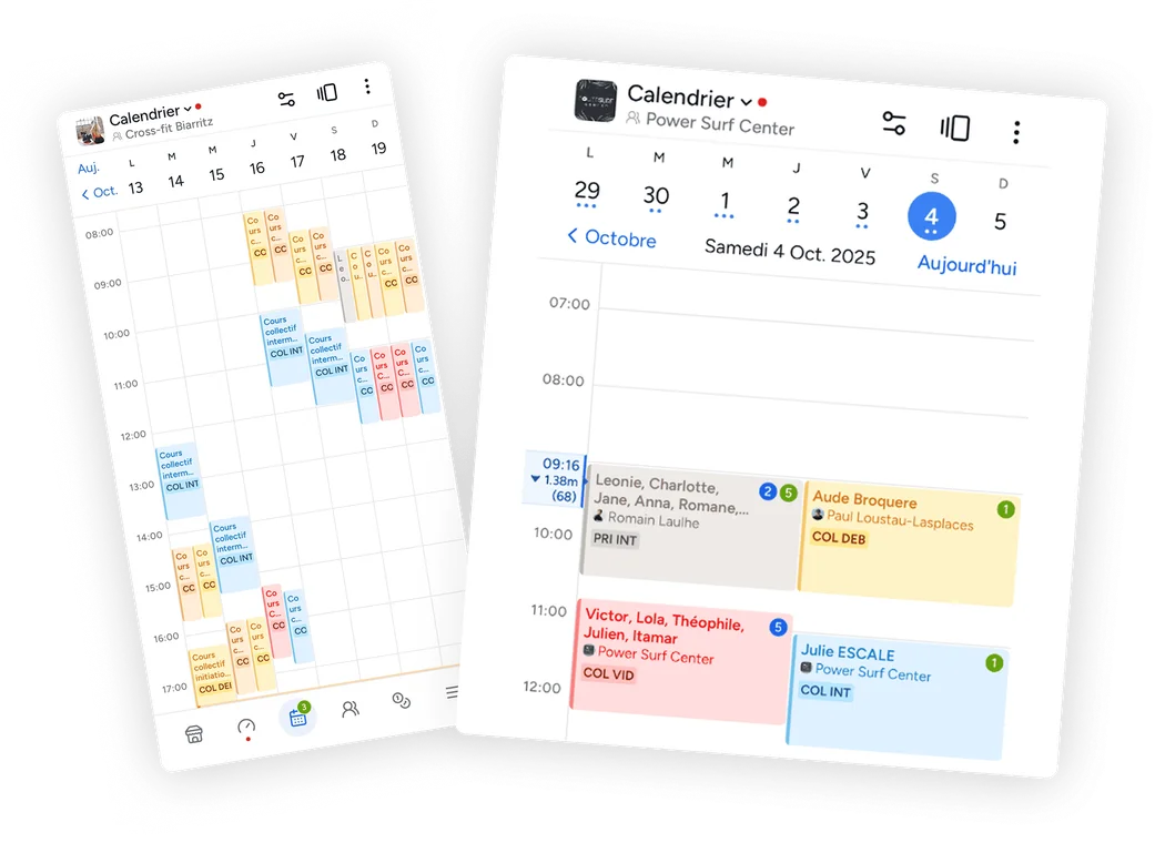 Shaker surf school calendar showing surf lessons and tide information