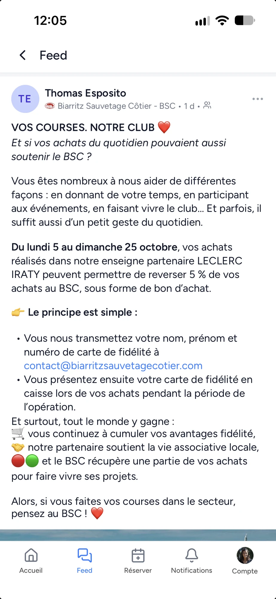 Le fil d’actualité, la messagerie et les e-mails du club de sauvetage côtier dans Shaker