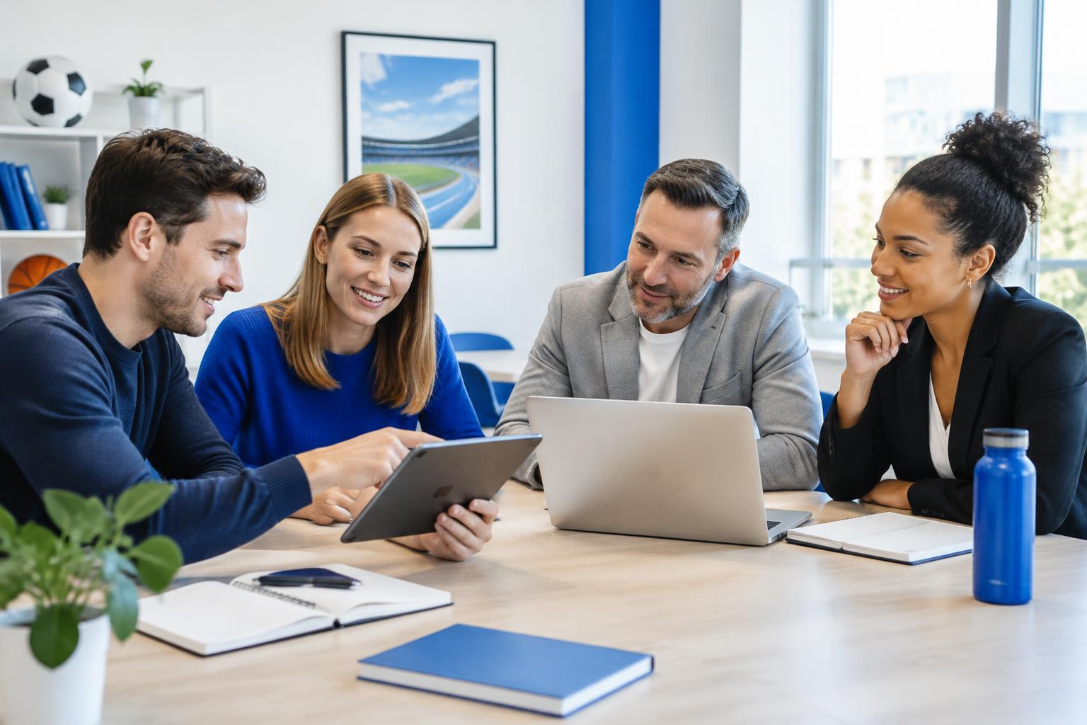 Illustration of four people collaborating on a client setup